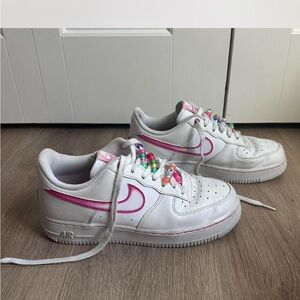 Nike White and Pink Sneakers with custom beading